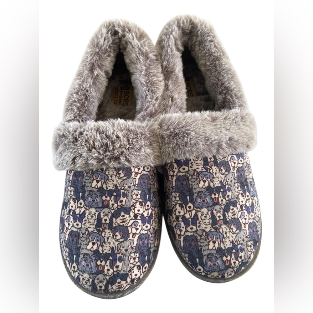 Bob Skechers Too Cozy Snuggle Rovers Dogs Gray Womens Memory Foam Slippers 7